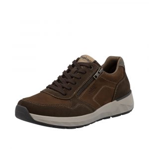 Chaussure homme Cuir lisse Lacet + fermeture éclair Grande largeur RIEKER 11500 coloris marron. Vue d'ensemble d'une chaussure gauche.