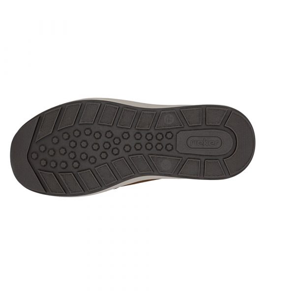 Chaussure homme Cuir lisse Lacet + fermeture éclair Grande largeur RIEKER 11500 coloris marron. Vue de la semelle de dessous d'une chaussure gauche