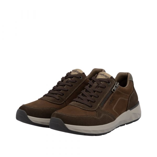 Chaussure homme Cuir lisse Lacet + fermeture éclair Grande largeur RIEKER 11500 coloris marron. Vue d'ensemble de deux chaussures.