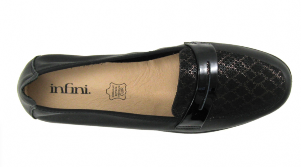 Mocassin femme Cuir souple Talon plat Confortable INFINI/INEA Gabant coloris noir/or ou noir vernis noir – Image 10