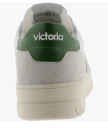 Tennis unisexe à lacet semelle épaisse talon plat VICTORIA coloris blanc et vert. vue arrière chaussure droite.