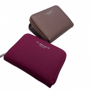 Portemonnaie femme forme rectangulaire matière grainées coloris rose fuchsia ou marron glacé FLORA&CO PARIS