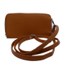 Portefeuille compagnon multipoches porte téléphone cuir avec bandoulière réglable et amovible forme rectangulaire 4 coloris camel rouge doré marron. Vue arrière d'un portefeuille camel.