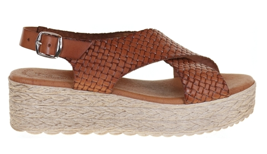 Sandale cuir femme semelle plateforme compensée larges brides croisées coloris camel EVA FRUTOS