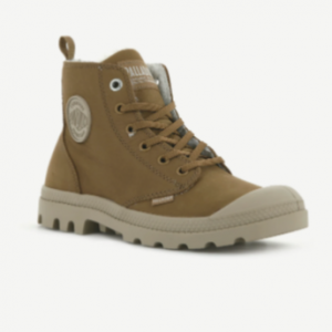 Bottines nubuck Femme lacet+zip Doublure chaude Talon plat très souples Semelle crantée PALLADIUM HI ZIP WL Coloris marron. Vue d'ensemble d'une chaussure droite.