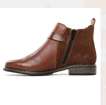Boots chelsea femme zip intérieur doublure chaude talon plat RIEKER coloris marron. Vue côté intérieur d'une chaussure droite.