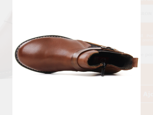 Boots chelsea femme zip intérieur doublure chaude talon plat RIEKER coloris marron. Vue de dessus d'une chaussure droite.