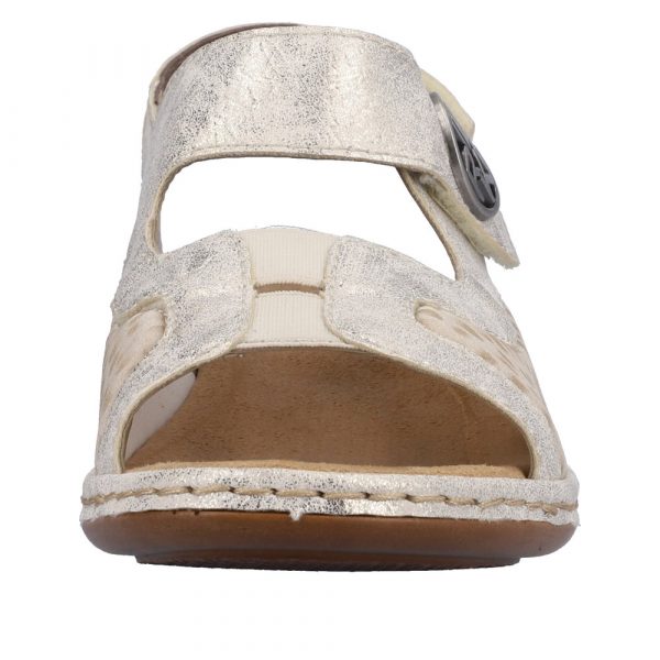Sandale femme grande largeur semelle intérieure amovible cuir et stretch coloris gris perle RIEKER 65989-90
