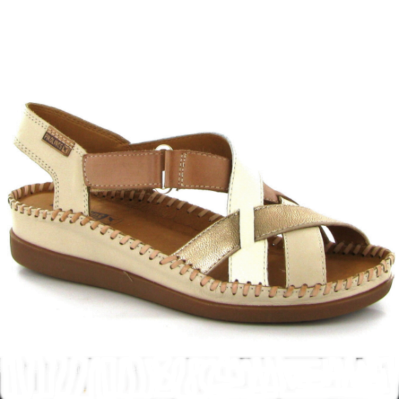 Sandale cuir souple femme talon compensé coloris beige/marron/or PIKOLINOS cadaques