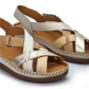 Sandale cuir souple femme talon compensé coloris beige/marron/or PIKOLINOS cadaques