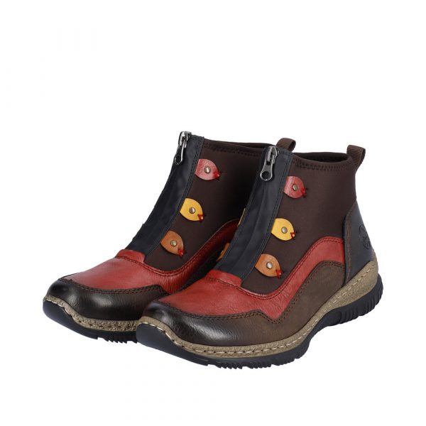 Boots femme semelle compensée fermeture par zip confortable coloris marron multicolore RIEKER N3277-25