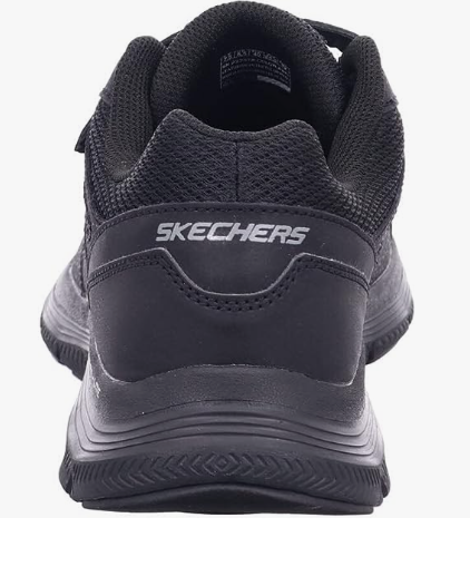 Basket cuir\textile homme à velcros semelle souple à mémoire de forme SKECHERS flex advantage noir. Vue arrière chaussure gauche.