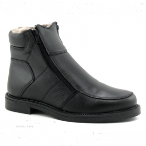 Boots homme deux fermetures cuir souple doublure mouton ARIMA Aspin Coloris noir. Vue d'une chaussure droite de biais.