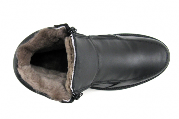 Boots homme deux fermetures cuir souple doublure mouton ARIMA Aspin Coloris noir. Vue de dessus d'une chaussure droite.
