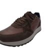 Chaussures cuir tennis homme lacets+zip chaussant confort IMAC coloris marron. Vue de biais d'une chaussure gauche.