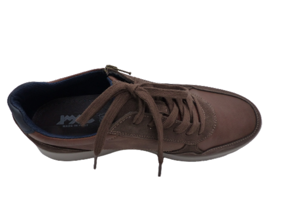 Chaussures cuir tennis homme lacets+zip chaussant confort IMAC coloris marron. vue de dessus d'une chaussure gauche
