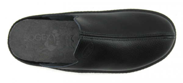 Chaussures mules cuir homme chaussant large semelle ergonomique SEMELFLEX comte noir. Vue de dessus chaussure mule droite.