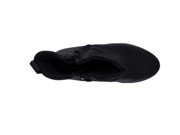 Bottines femme cuir semelle compensée grande largeur deux fermetures éclair ARIMA noir. Vue de dessus d'une chaussure gauche.