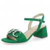 Sandale mode femme talon carré fermeture boucle chaussant confort REMONTE coloris bleu marine ou vert. Vue d'ensemble de biais d'une sandale gauche coloris vert.