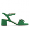 Sandale mode femme talon carré fermeture boucle chaussant confort REMONTE coloris bleu marine ou vert. Vue de profil d'une chaussure coloris vert.
