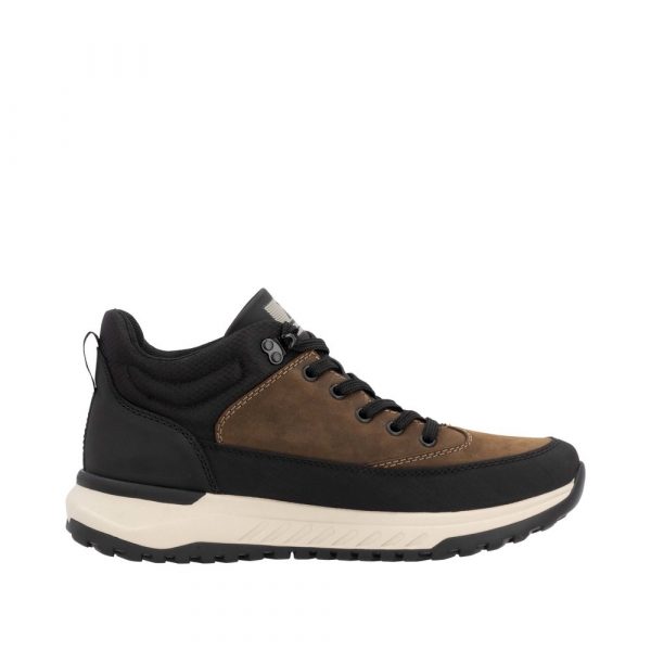 Boots homme mode Imperméable Lacets Doublure textile RIEKER EVOLUTION U0173 coloris marron/noir. Vue du profil intérieur d'une chaussure gauche.
