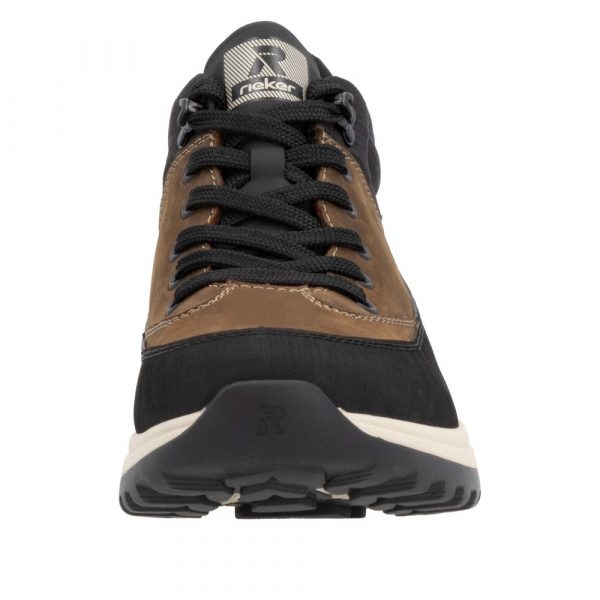 Boots homme mode Imperméable Lacets Doublure textile RIEKER EVOLUTION U0173 coloris marron/noir. Vue de l'avant d'une chaussure gauche.