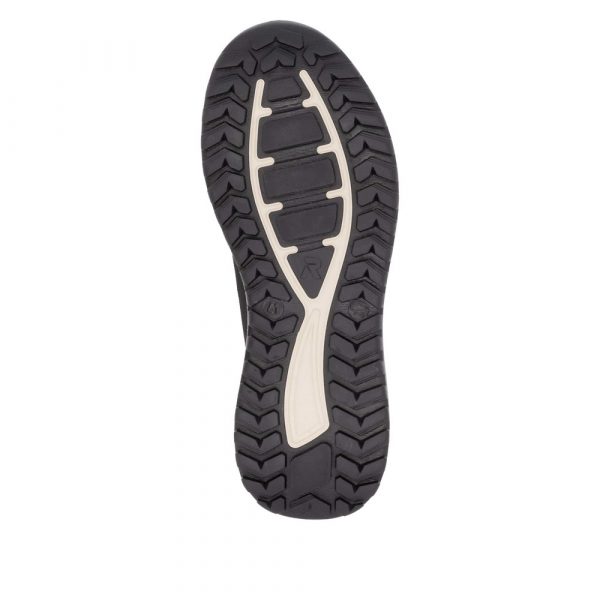 Boots homme mode Imperméable Lacets Doublure textile RIEKER EVOLUTION U0173 coloris marron/noir. Vue du dessous d'une chaussure gauche laissant apparaître les détails de la semelle.