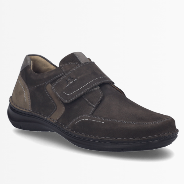 Chaussure homme Velcro élastique Cuir Doublure cuir Extra large Semelle intérieure amovible JOSEF SEIBEL new anvers 15 Coloris marron. Vue de biais d'une sneakers droite.