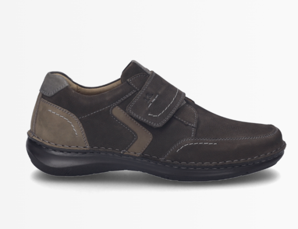 Chaussure homme Velcro élastique Cuir Doublure cuir Extra large Semelle intérieure amovible JOSEF SEIBEL new anvers 15 Coloris marron. Vue du profil extérieur d'une sneakers droite faisant apparaître le velcro.