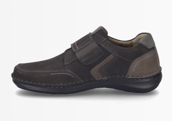 Chaussure homme Velcro élastique Cuir Doublure cuir Extra large Semelle intérieure amovible JOSEF SEIBEL new anvers 15 Coloris marron. Vue du profil extérieur d'une sneakers droite faisant apparaître la zone élastiquée du velcro.