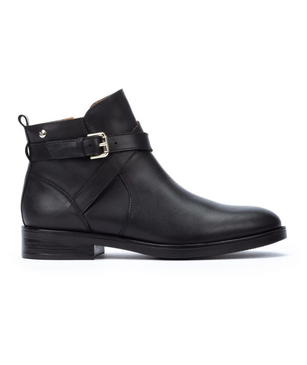 Boot cuir souple femme Talon plat Dessus sans couture Fermeture éclair PIKOLINOS PUERTOLLANO Coloris noir. Vue de profil d'une chaussure droite.