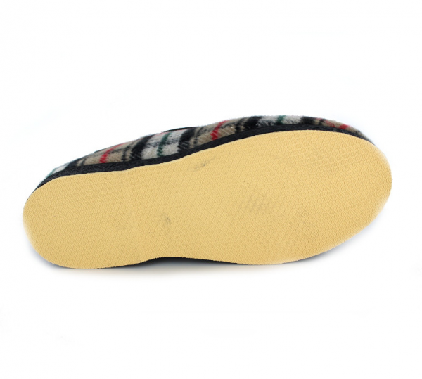 Chausson homme doublé laine chaude Pantoufle Semelle épaisse Dessus sans couture SEMELFLEX Calomust écossais beige. Vue de la semelle de dessous.