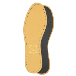 Semelle mixte Cuir lisse Dessus cuir Dessous latex avec charbon activé COLLONIL LEDER SOHLE. Vue d'ensemble d'une paire de semelle recto verso.