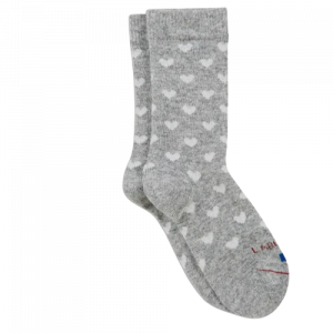 Chaussettes femmes Laine & Cachemire Chaussettes chaudes dame Motifs cœurs LABONAL coloris gris. Vue d'ensemble de deux chaussettes dépliées.