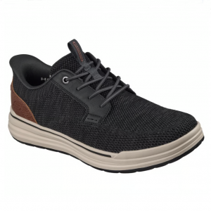 Tennis homme Maille Souple Léger Lacet élastiqué A enfiler SKECHERS 237634 coloris noir multi / marron. Vue d'ensemble de biais d'une chaussure droite.