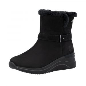 Bottine cuir femme Semelle compensée Boots dame Doublure laine Zip intérieur REMONTE coloris noir